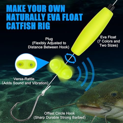 Catfish Rigs Catfishing Tackle Making Kit, 91pcs Santee Cooper Rig with Catfish Floats Rattling Line Peg Floats Pyramid Sinker Catfish Rattle Catfishing Rig Equipment - Image 3
