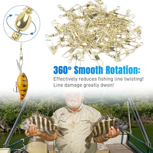 AGOOL Fishing Swivels Snaps, 60/120pcs Barrel Swivels with Nice Snaps Gold High Strength Solid Rings Line Lures Connector Fishing Tackle Accessories - Image 4