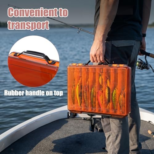 3 Pack Fishing Lure Boxes Tackle Storage Plastic Double Sided Fishing Tackle Organizer with Dividers for Hooks Crankbaits Kayak Boat Freshwater Saltwater Orange Gray Yellow 10.6" × 7.5" × 2.0" - Image 4