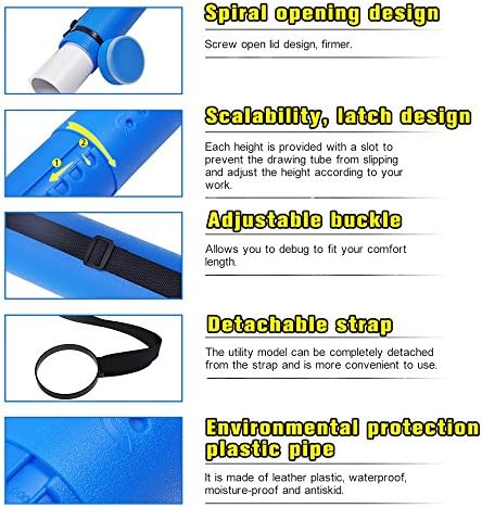 DEWEL Document Tube,Plastic Expanding Poster/Art/Document Storage Tube 24.5 to 40 inches Adjustable with Carrying Strap Waterproof and Light-Resistance Telescoping Carrying Case (Blue-Large Size) - Image 3