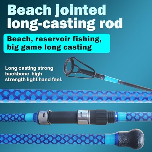 Surf Fishing Rod 9'/10'/11'/12', Carbon Fiber Graphite Spinning Rod 3-Piece Travel Rod with 2 Tips, Includes Pompano Rig & High-Strength Wire Leaders for Saltwater Beach Surf Casting - Image 4
