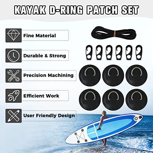 Yetaha 6 Pack Stainless Steel D Rings PVC Patch, 8.2ft Bungee Cord with Hooks Deck Rigging Kit for Inflatable Boat Kayak Dinghy SUP Deck Stand up Paddleboard Rafting Accessorie - Image 4