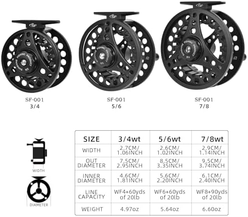 SF SF-001 Large Arbor Fly Fishing Reel with Aluminum Alloy Body 3/4wt 5/6wt 7/8wt Die Cast Pre-Loaded Fly Reel with Line Combo for Trout Bass Carp Pike Panfish - Image 3