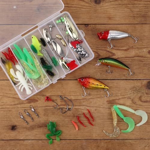 Fishing Lures Kit with Tackle Box, Pliers, Fish Gripper, Saltwater Freshwater Gear Set for Bass Trout, Hooks Weights Bobbers Rigs Leaders - Image 5