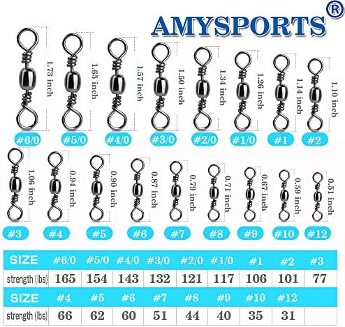 AMYSPORTS High Strength Fishing Swivels Barrel Solid Ring Barrel Fishing Swivel Rolling Fishing Tackle Line Connector Saltwater Freshwater Stainless Steel Accessories - Image 5