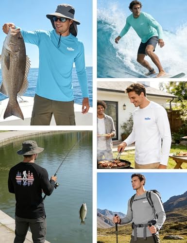 Men's UPF 50+ Sun Fishing Shirt, Long Sleeve UV Protection Tee, Quick Dry Rash Guard for Outdoor Swim Hiking - Image 6