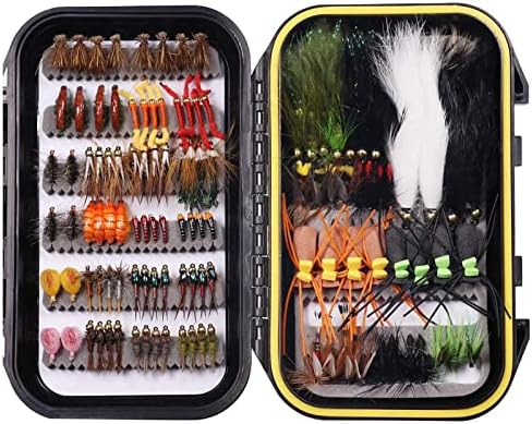 Wifreo Fly Fishing Flies Assortment with Waterproof Fly Box, 28/40/64/92/120pcs Dry/Wet/Nymph/Streamer Flies, Trout/Bass/Panfish/Salmon Fishing Flies by wifreo