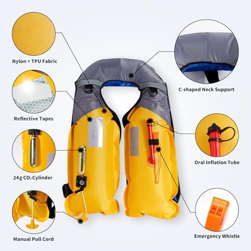 Owntop Manual Inflatable Swim Jacket, D-Ring Attachment, Storage Pocket with Zipper, 24g CO2 Cylinder Included, Low Profile for Kayak, Fishing, Paddle Sports - Image 2