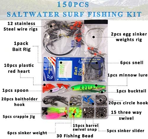 150pcs Saltwater Fishing Gear Surf Fishing Tackle Kit, Various Accessories Include Leaders, Bait Rigs, Spoons, Minnow Lures, Hooks, Swivels Snaps, Jigs, Sinker Weights - Image 5
