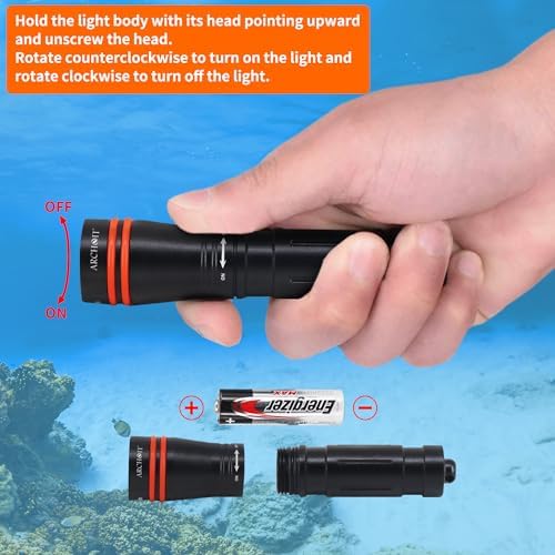 ARCHON D2A Small Diving Flashlight, Dive Headlamp Waterproof Flashlight Black Backup Light with Stainless Steel 316 Face Mask Clip for Underwater Lighting - Image 4