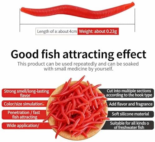 Soft Plastic Red Worm Baits, Scented Artificial Fishing Lures for Freshwater, Reusable Silicone Red Worms for Bass, Trout, and More - Image 4