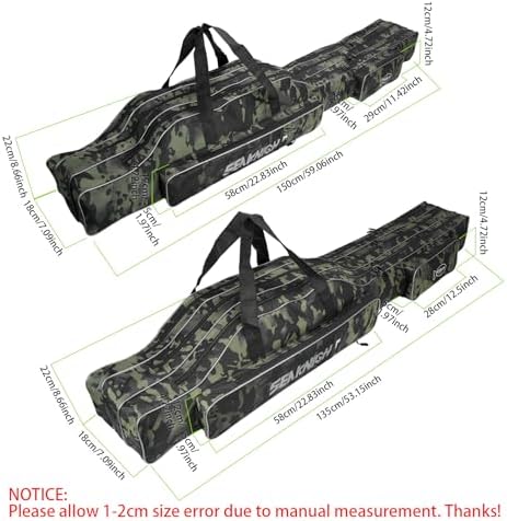 Seaknight Portable Fishing Rod Case - 2 Sizes (53.15in/59.0in) Oxford Fabric Tackle Storage Bag for Travel, Durable Rod Carrier for Freshwater & Saltwater Anglers (Black Camou, 150cm/ 59.0in) - Image 2