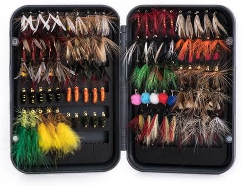 Fly Fishing Lures 100pcs Fly Fishing Lures Kit Premium Wet Dry Nymph Streamer Flies Handmade Trout Bass with Box by Unknown
