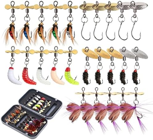 25-Piece Fly Fishing Flies Set with Propeller Blades, Includes Dry Flies, Wet Flies, Nymphs and Streamers, Comes with Fly Box, Ideal for Trout and Salmon by Unknown