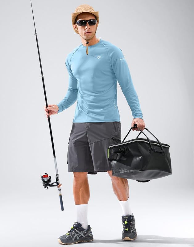 Men's Sun Protection Swim Long Sleeve UPF 50+ Rash Guard Lightweight Shirts - Image 2