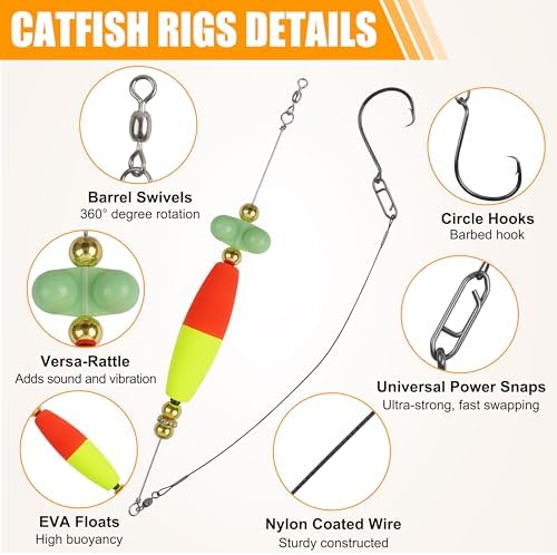 Catfish Rigs Catfish Float Rigs, Catfishing Tackle with Rattles Beads Peg Floats Santee Cooper Rigs for Bank Fishing 6/0 8/0 Circle Hooks - Image 3
