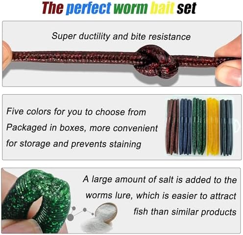 Senko Worms for Bass Fishing: 40PCS 5.5" Wacky Worm Lures Kit with Box | Senkos Soft Plastic Baits for Freshwater Saltwater | Slow-Fluttering Action - Image 3