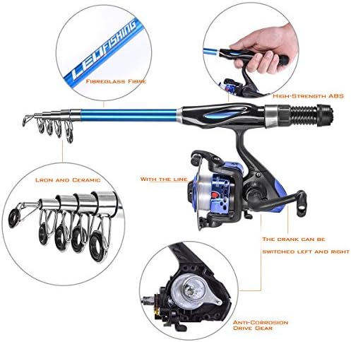 Leo Light Weight Kids Fishing Pole Telescopic Fishing Rod and Reel Combos with Full Kits Lure Case and Carry Bag for Youth Fishing and Beginner 130CM (Rod and Reel Combos with Full Kits and Carry Bag) - Image 2