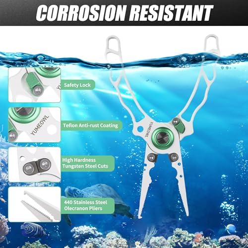 Fishing Pliers with Innovative Ergonomical Handle, Corrosion Saltwater Resistant,Fishing Multitool Hook Remover Braided Fishing Line Cutting, Split Ring with Coiled Lanyard and Sheath - Image 3