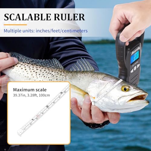 Fish Scale,110lb/50kg Large Handle,Large Backlit LCD Display,Digital Fish Scale with Built-in Measuring Tape, Fishing Gifts for Men,Black… - Image 5