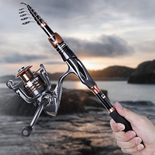 PLUSINNO Fishing Rod and Reel Combos, Bronze Warrior Toray IM6 Carbon Matrix Telescopic Fishing Rod Pole, 12 +1 Shielded Bearings Stainless Steel BB Spinning Reel, Travel Freshwater Fishing Gear - Image 6