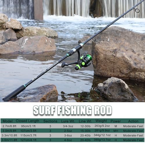 Sougayilang Surf Fishing Rod IM8 Carbon 3 Piece Travel Spinning Rod (9'/10'/11'/12') - Image 3
