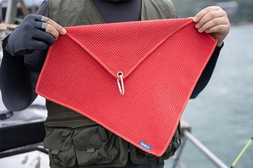 Microfiber Fishing Towels with Clip, Waffle Pattern for Effective Cleaning of Fishing Gears or Dirty Hands, 16” x 16”, Camping Towels, Hiking Towels, Pack of 3 (Red) - Image 3