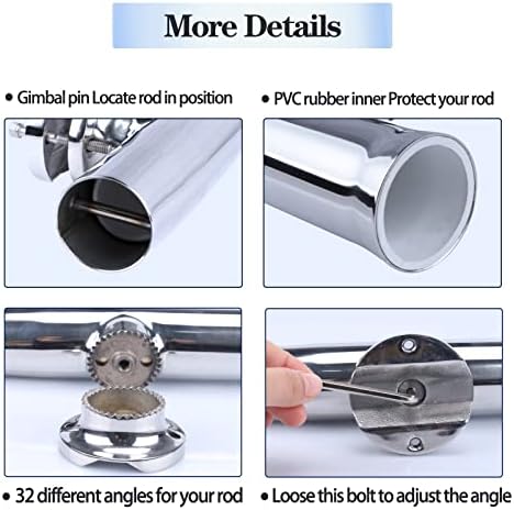 (2X) 316 Stainless Tournament Style Boat Fishing Holder Clamp on Fishing Rod Holder for Boat 1-1/4" to 2" Rail Gimbal Pin at Bottom - Image 4
