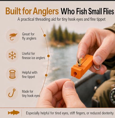 Fly Fishing accessories- Magnetic Fly Threader Bright Orange, 4-Slot Precision Threading Tool for Fly and Ice Fishing, Lightweight Plastic Hook Threader with Keychain for Wading Low Light Cold Hands - Image 3