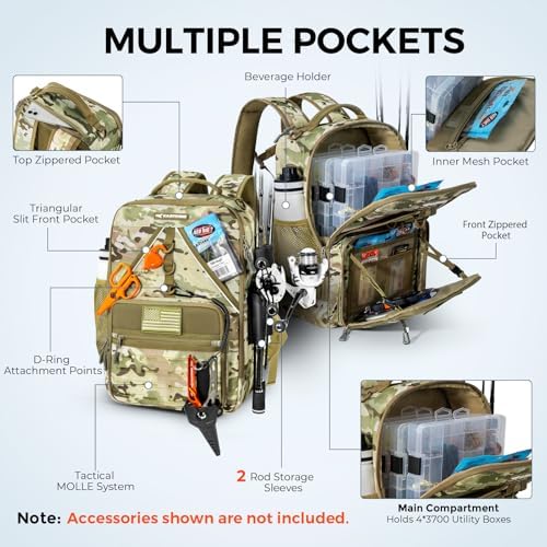 KastKing KastMate Fishing Backpack With 2 Rod Holders, Khaki Camo - Image 3