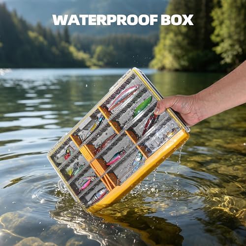 RUNCL 3700 Standard Fishing Tackle Box, Waterproof Floating Lure Storage Box with Adjustable Dividers, Clear Rust-Proof Utility Tray for Terminal Tackle, Hooks and Sinkers - Image 2