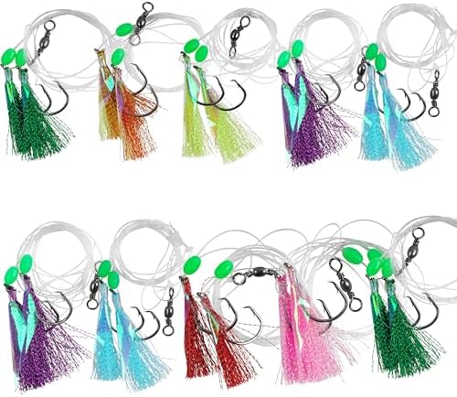 Fishing Bait Rig Saltwater Flounder Rigs with Mono Leader Swivel Fish Skin for Flounder Sea Bass Halibut Black Pompano 5/10packs by FUSIGO