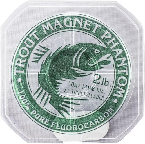 Trout Magnet Phantom Fluorocarbon Leader – Ultra-Invisible, 100% Fluorocarbon Clear Leader Line (Tippet) for Trout & Clear Water Fishing - 50 Meter Spool by TroutMagnet