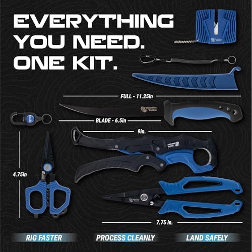Reaction Tackle 7 Piece Fishing Tool Kit, Fillet Knife and Sharpener, Fishing Pliers, Braid Scissors, Floating Lip Gripper, Hook Remover and Lanyard, Stainless Steel for Saltwater and Freshwater - Image 2