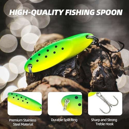 Jigging Spoon Fishing Lures, Slant Cut Metal Spoon with Glow, High Flash, Sharp Treble Hooks, Precision Wobble for Bass, Trout, Pike & Walleye - Image 2