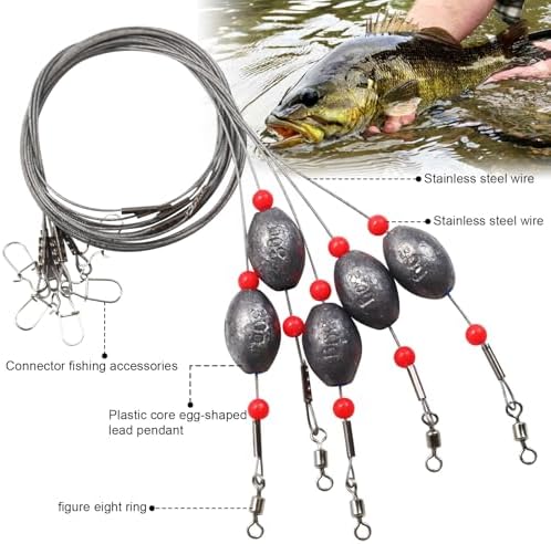 Fishing Egg Sinker with Soft Plastic Core Weight Rigs 5pcs Flounder Rig Saltwater,176.37lb Fishing Wire Leader with Egg Sinker Swivels Snap, Grouper Bottom Fishing Rigs - Image 3
