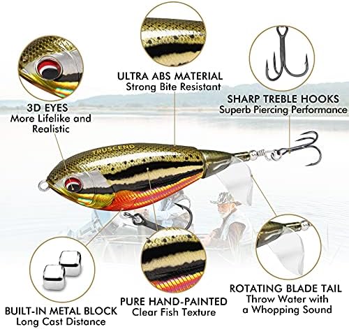 TRUSCEND Top Water Fishing Lures with BKK Hooks, Easy Catch Plopper Lure for Freshwater or Saltwater, Floating Lures for Bass, Pike, Catfish, Surface Wobble PoPobait Bass Baits Fishing Gifts for Men - Image 2