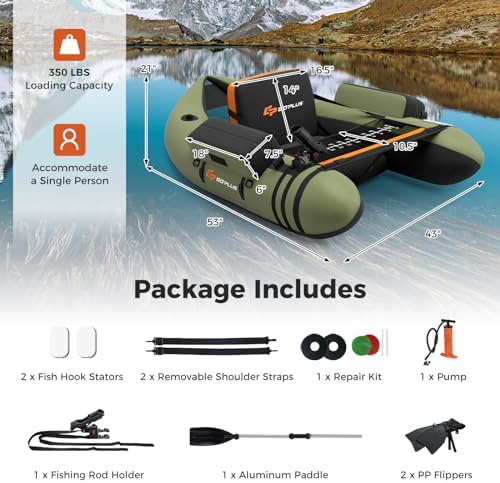 Goplus Inflatable Float Tube, Fishing Belly Boat with Fish Ruler, Pump, Storage Pockets, Adjustable Straps, Fishing Float Tube for Angling, 350LBS Load Capacity - Image 6