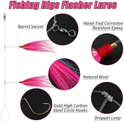 Fishing Bait Rigs Saltwater, 3/6packs Flounder Rigs with Bucktail Teaser Mylar Teaser Mono Leader Swivels Fishing Rig for Flounder Sea Bass Halibut Black Fish - Image 3
