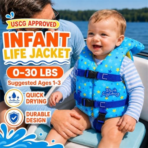Dark Lightning USCG Approved Infant Life Jacket 0-30 lbs, Toddler Swim Vest and Baby Life Vest for 1-3 Years, 20-30 lbs, Headrest, Leg Strap and Grab Handle - Image 4