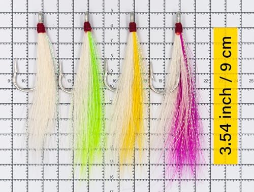 8/9 Pack Bucktail Teaser Hooks, White Chartreuse Yellow Pink - Image 3