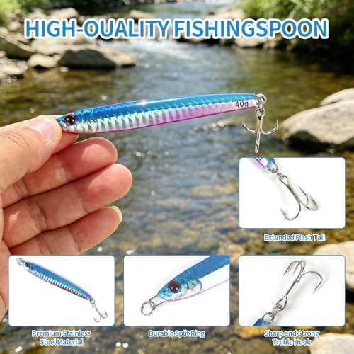 Jigs Fishing Lures Lead Spoons: Saltwater Fishing Micro Jigging Bait with Ultra-Sharp Hooks for Bass Tuna Salmon Grouper - Image 3