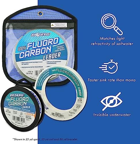 HI-SEAS 100% FLUOROCARBON Fishing LINE Leader - Clear Invisible Leader UNDETECTABLE to Fish, Fast Sinking 6LB-400LB - Image 3
