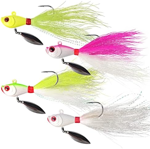 4pcs Fishing Bucktails Jig with Spin Saltwater Hair Jigs Wire Bait Keeper Surf Fishing Lures for Bass Fishing by Unknown