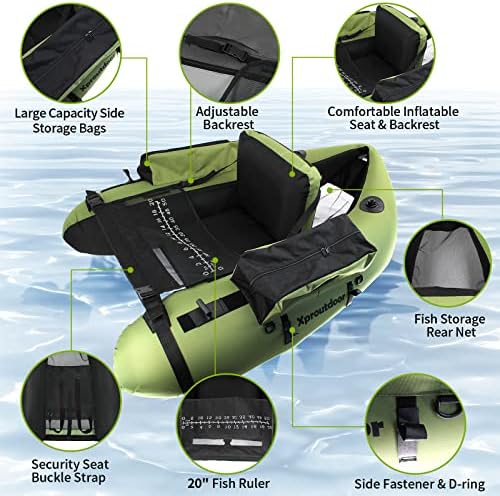 Fishing Float Tube with Adjustable Backpack Straps, Storage Pockets, Fish Ruler, Fly Fishing Boat with Pump, Oar, Rod Holder and Mount, Fins, 350LBS Load Bearing Capacity, FT003 - Image 3