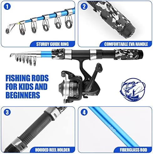 Fishing Rod Reel Combos Collapsible Fishing Rod Kit, 2PCS Telescopic Fishing Pole+2PCS Spinning Reels+Lures Hooks+Tackle Bag+Fishing Accessories Full Combo for Kids Youth - Image 3