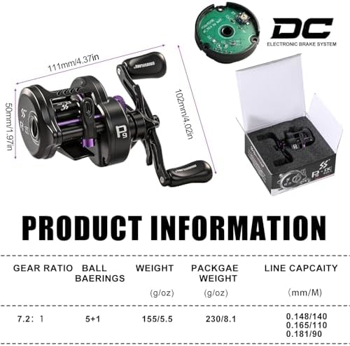 Sougayilang Round Baitcasting Reel, Digital Control Braking with Real-Time Acoustic Feedback, 7.2:1 Gear Ratio DC Reel for Bass, Catfish and Salmon, Ideal Fishing Reels for Beginners - Image 3