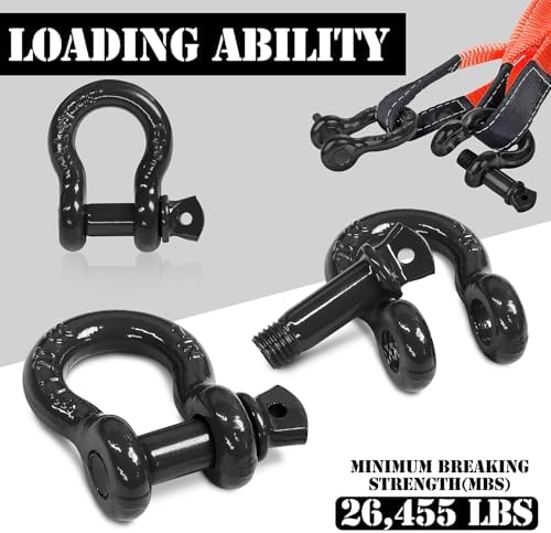 1/2" D Ring Shackle with 5/8" Screw Pin, 2T Working Load Limit (WLL) / 12T (26,455 lb) Minimum Breaking Strength (MBS) for Tow Strap Winch, Off-Road Vehicle Recovery (Black, 4 Pack) - Image 3