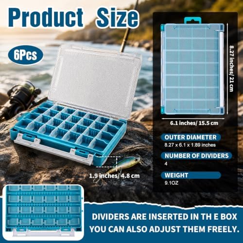 Wonderjune 6 Pack 3500 Double-Sided Fishing Tackle Boxes Waterproof,Blue - Image 2