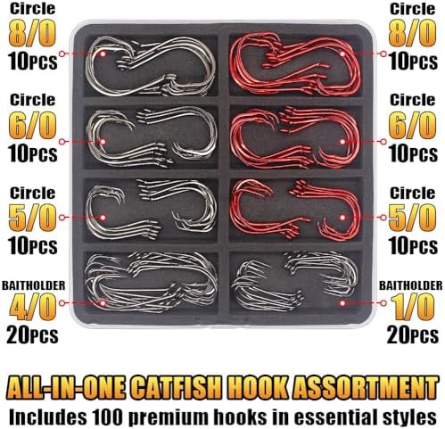 Catfish Hook Set Offset Octopus Circle & Baitholder Hooks 100-Pack Assorted Sizes 8/0 to 2/0 –Fishing Accessories - Image 7